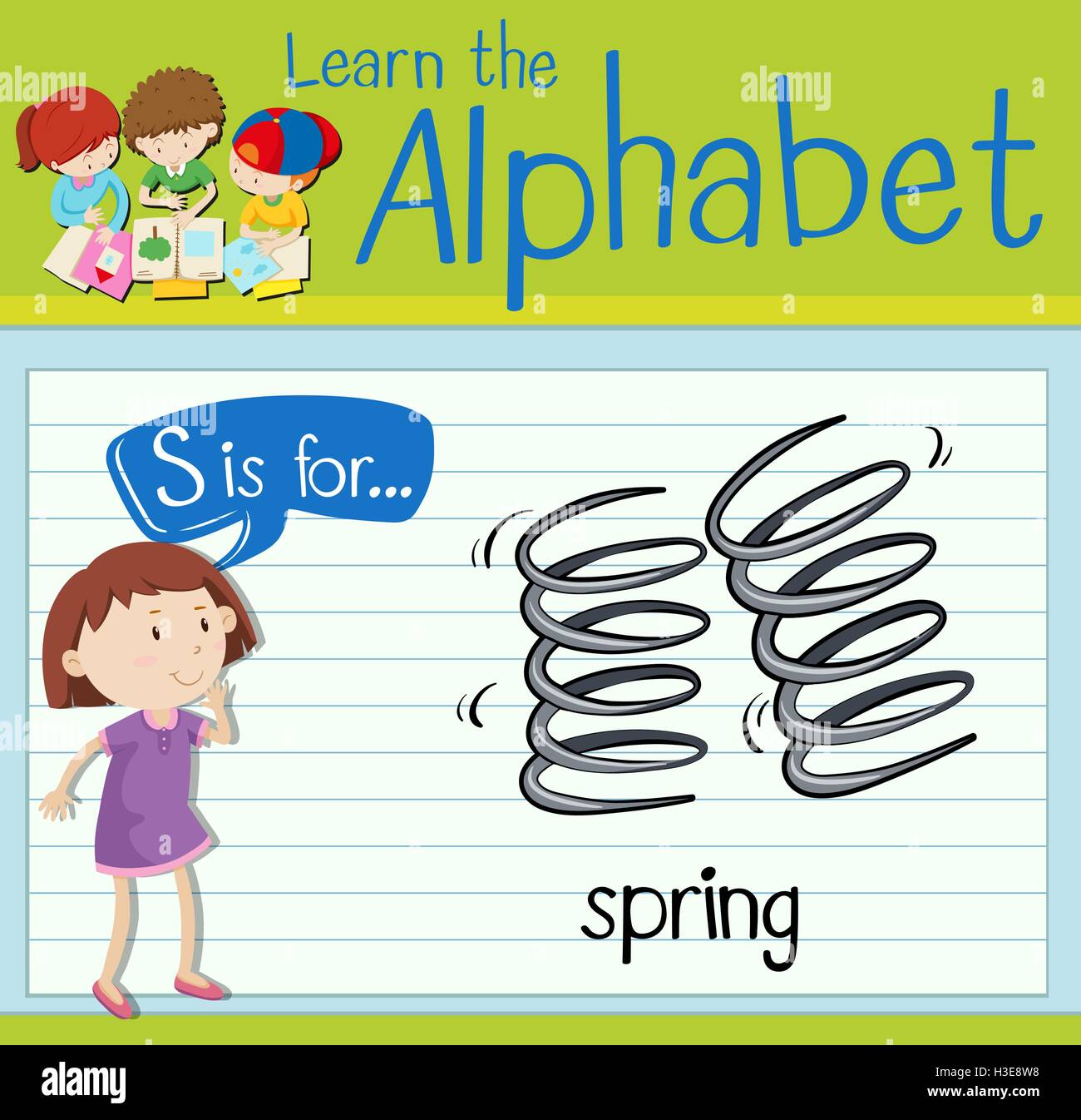 Flashcard letter S is for spring illustration Stock Vector