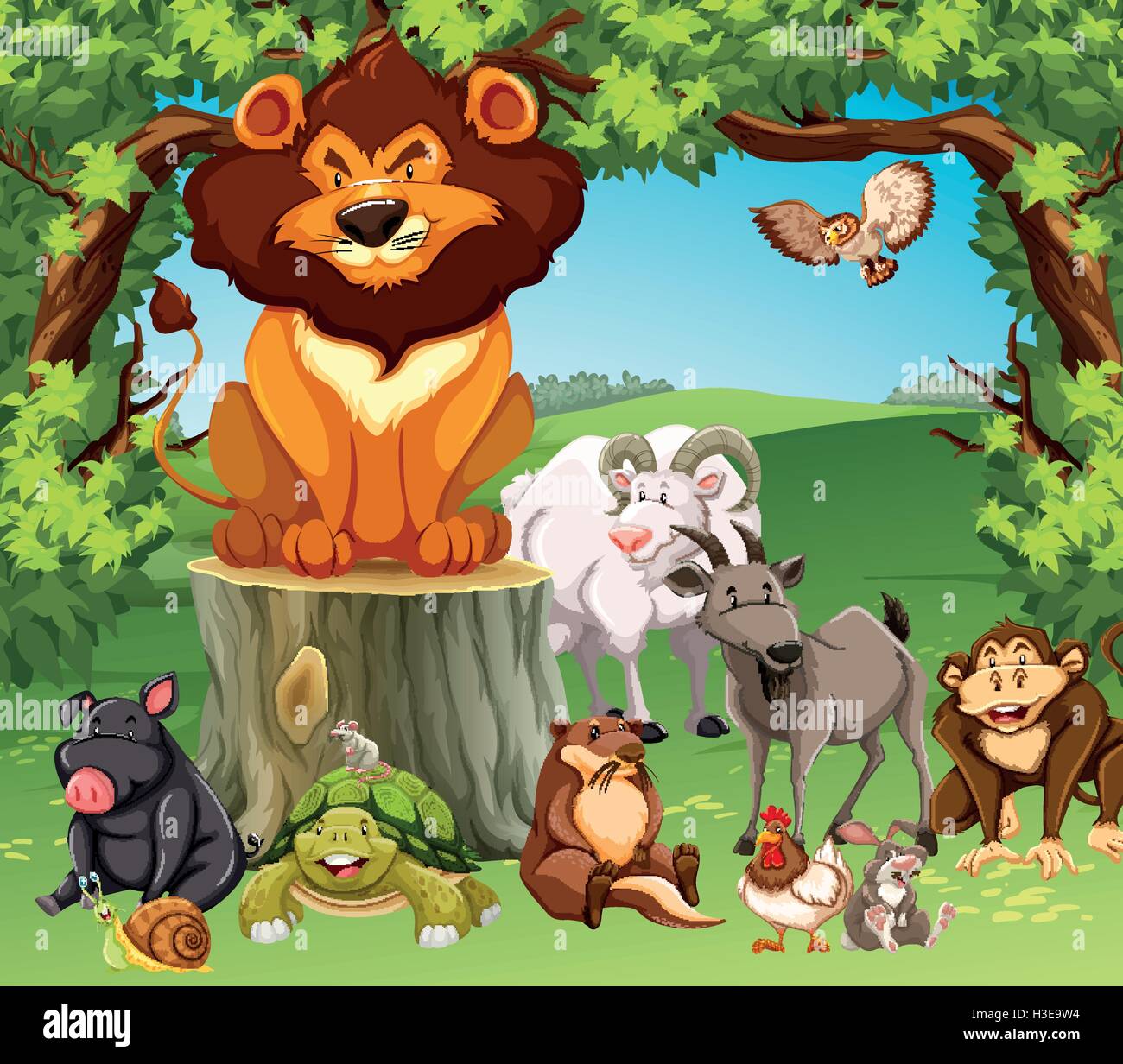 Wild animals in the forest illustration Stock Vector Image & Art - Alamy