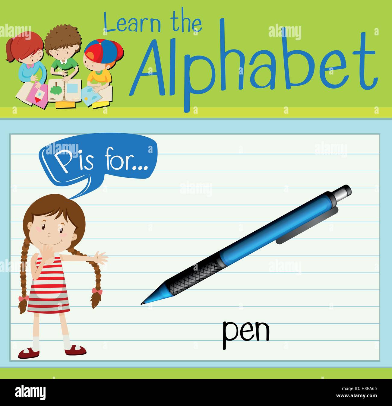 Flashcard letter P is for pen illustration Stock Vector Image & Art Alamy