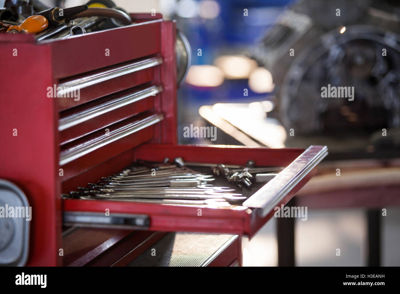 Set of work tools in toolbox Stock Photo