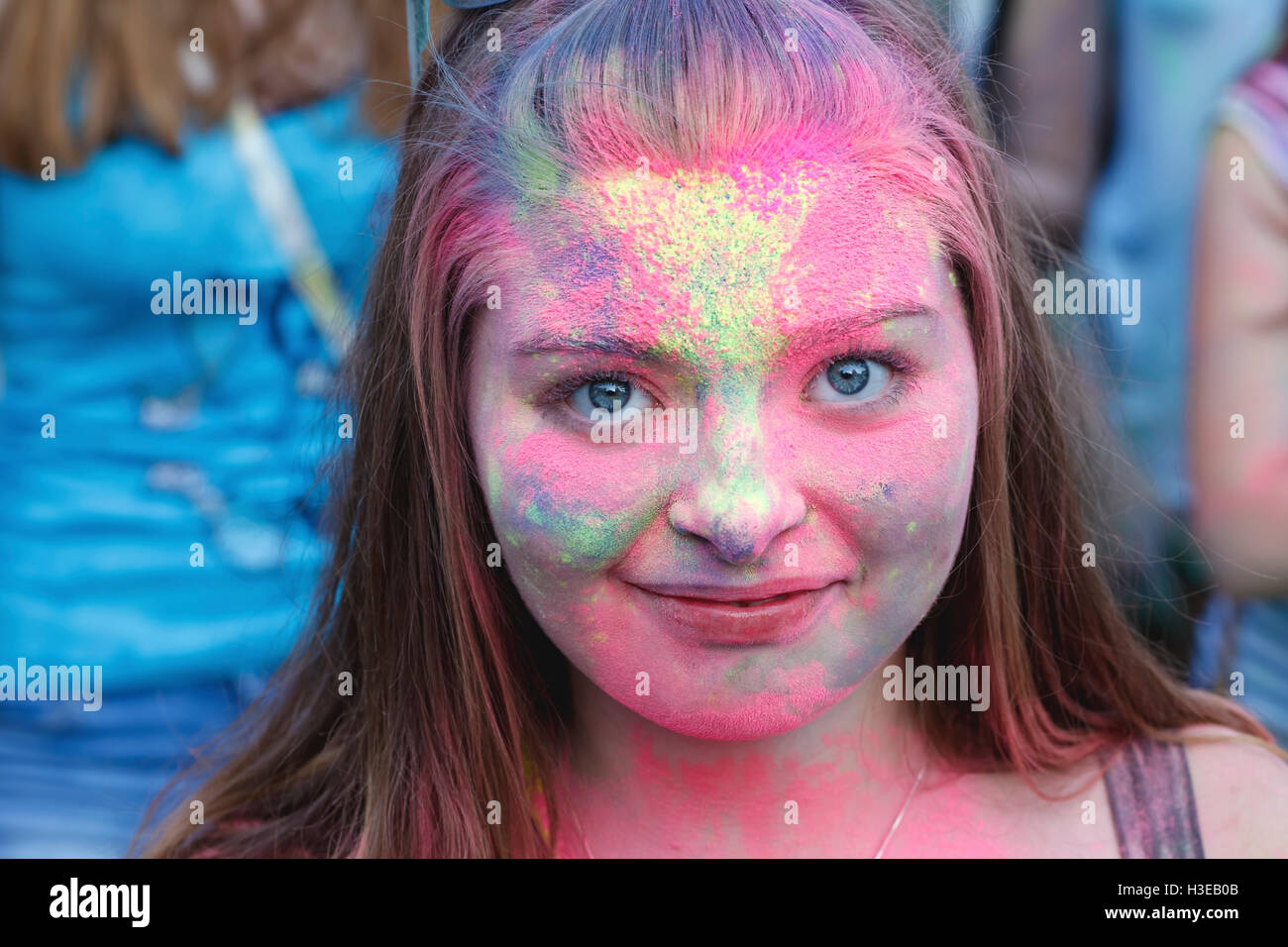 Zaporozhye, Ukraine July 25, 2015 : Festival of colors Holi in city park Stock Photo