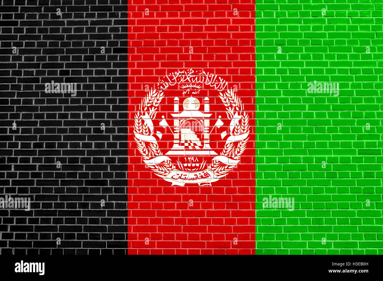 Afghan national official flag. Patriotic symbol, banner, element, background. Accurate dimensions. Correct size, colors. Stock Photo