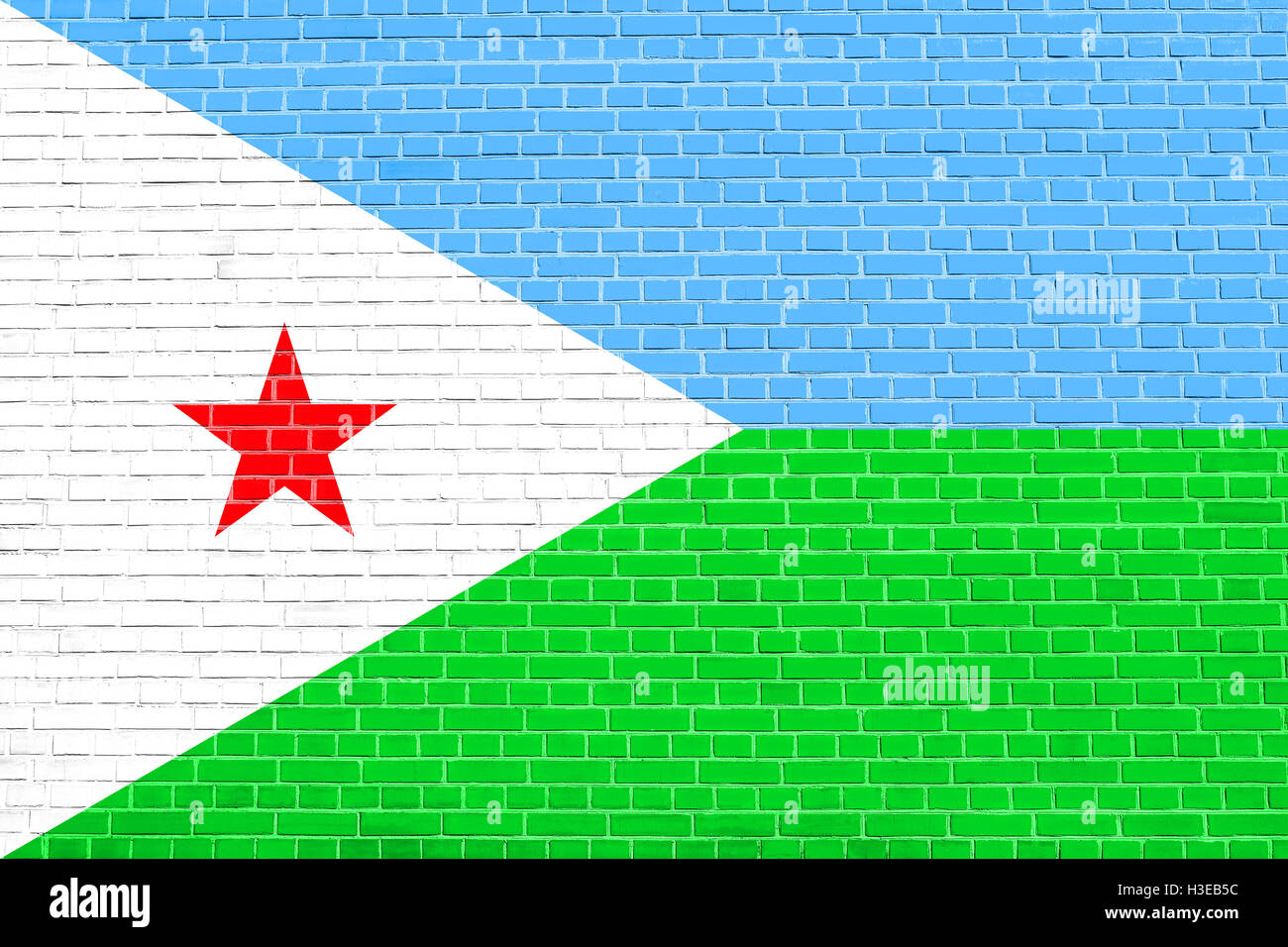 Djiboutian national official flag. Patriotic symbol, banner, element, background. Accurate dimensions. Correct size, colors. Stock Photo