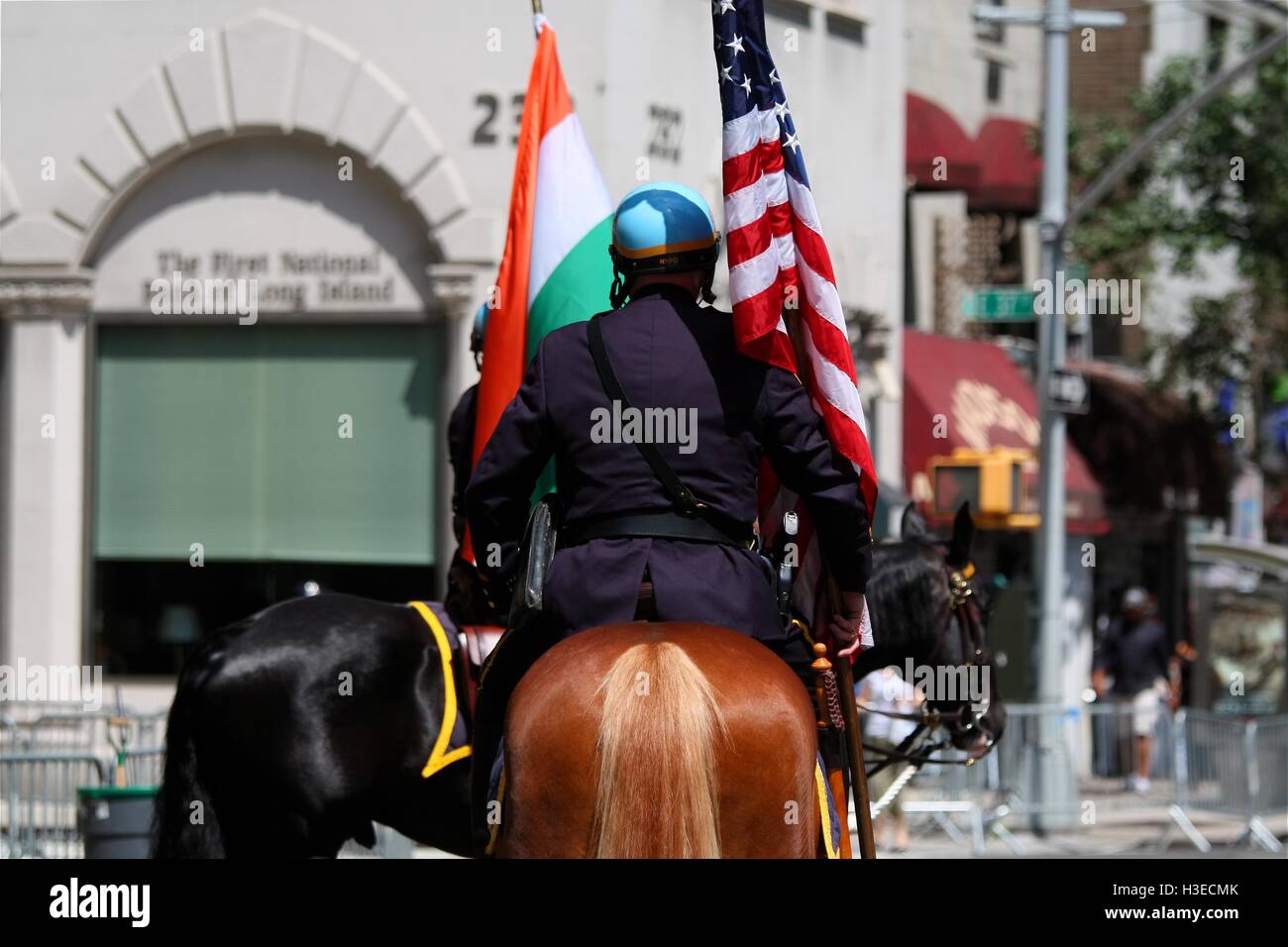 Mounted NYPD officer at the head of India Day Parade in Manhattan, New