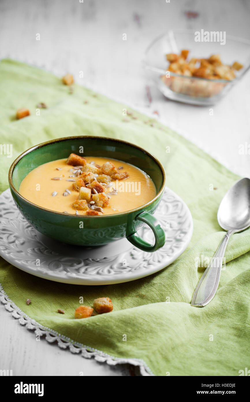 Creamy sweet potato and coconut soup Stock Photo