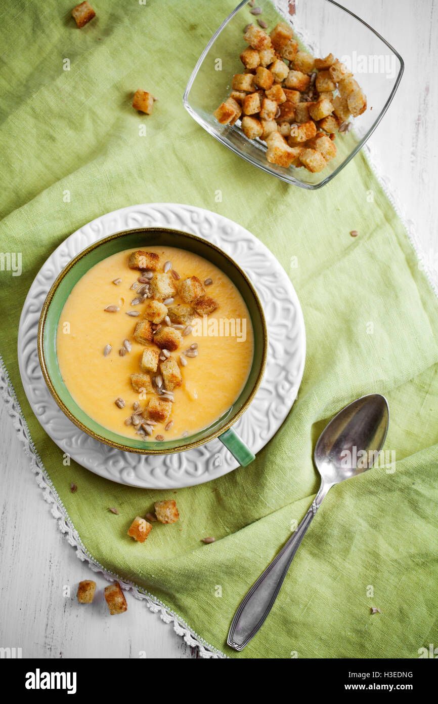 Creamy sweet potato and coconut soup Stock Photo