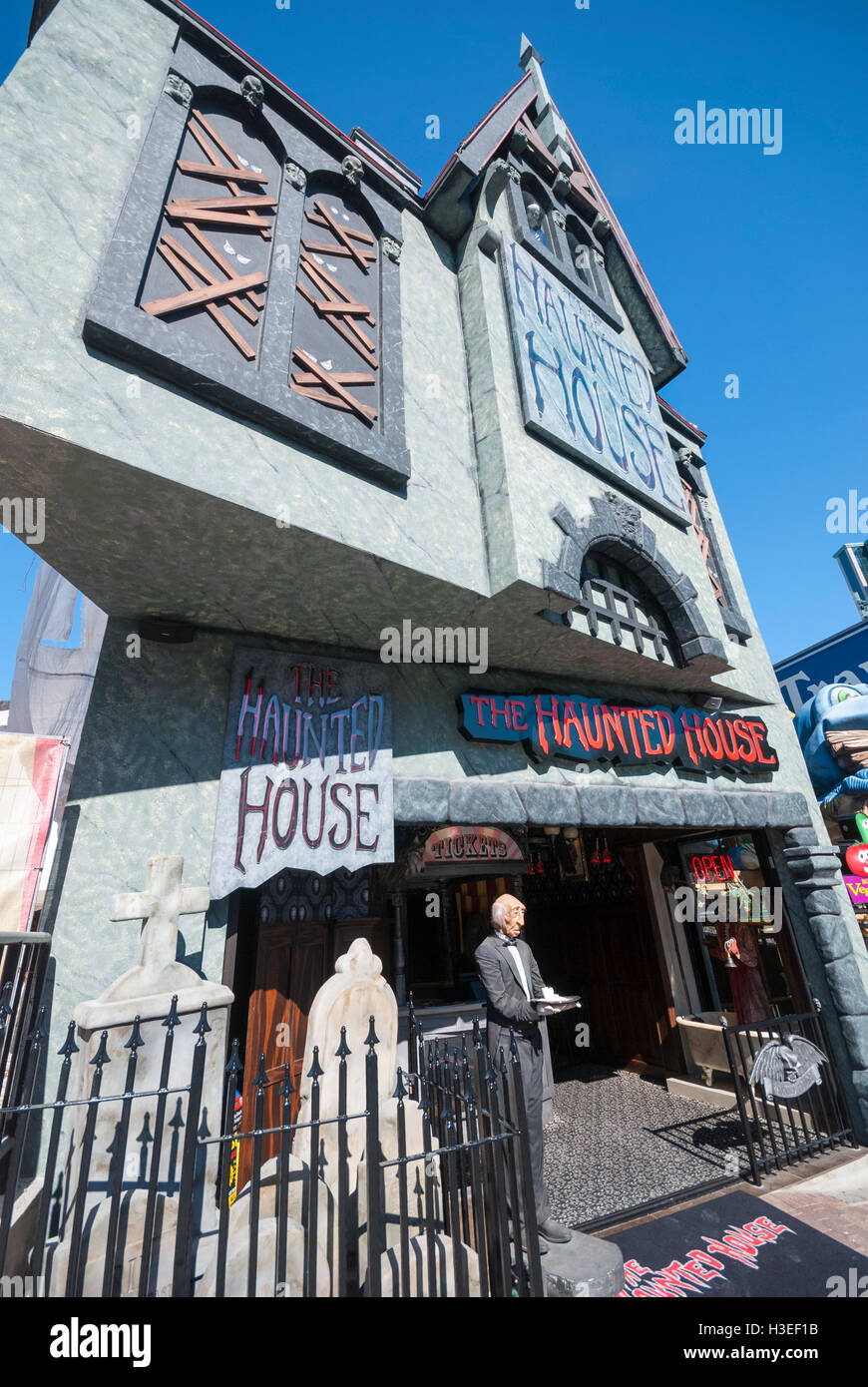 A haunted house amusement on Clifton Hill, a tacky tourist area in Niagara Falls Ontario Canada Stock Photo