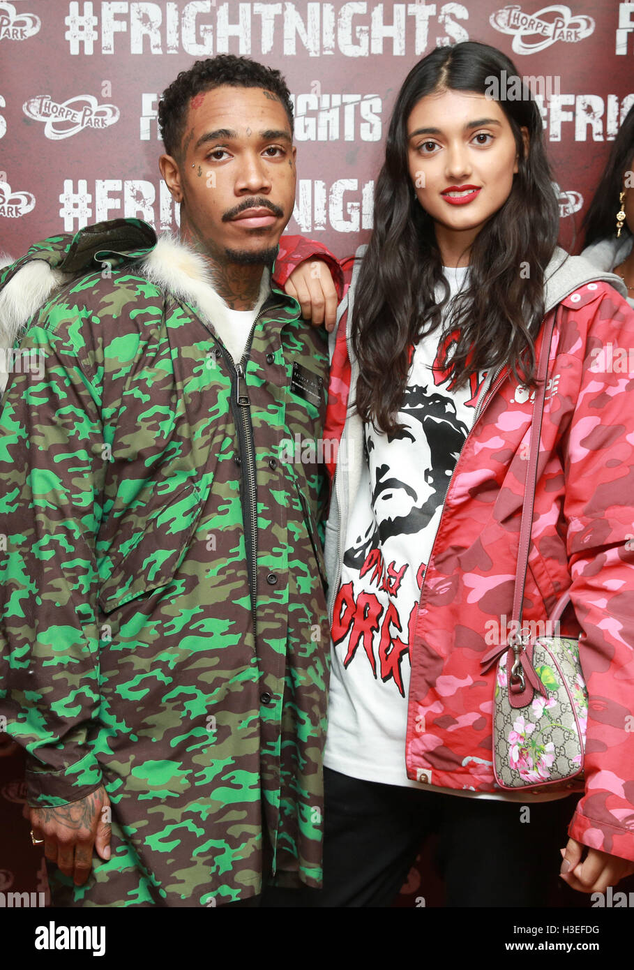 Neelam Gill (right) and her boyfriend arrive at the FRIGHT NIGHTS 15th