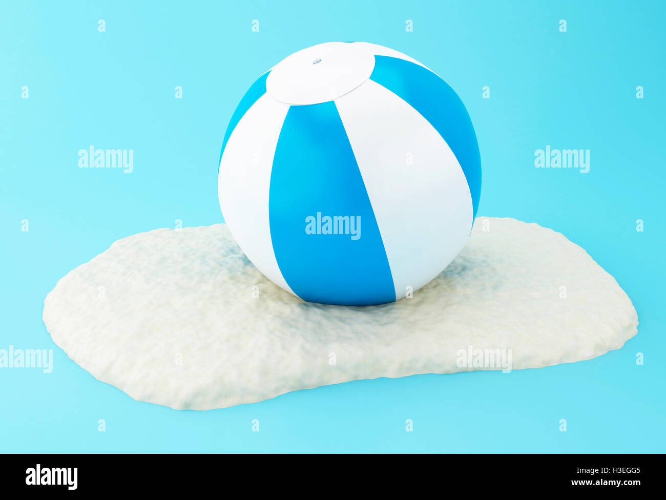 3D Illustration. Beach ball on sand. Summer concept. Stock Photo