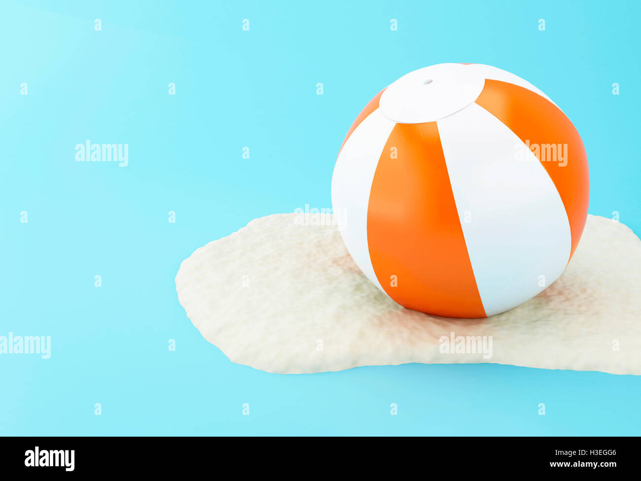 3D Illustration. Beach ball on sand. Summer concept. Stock Photo