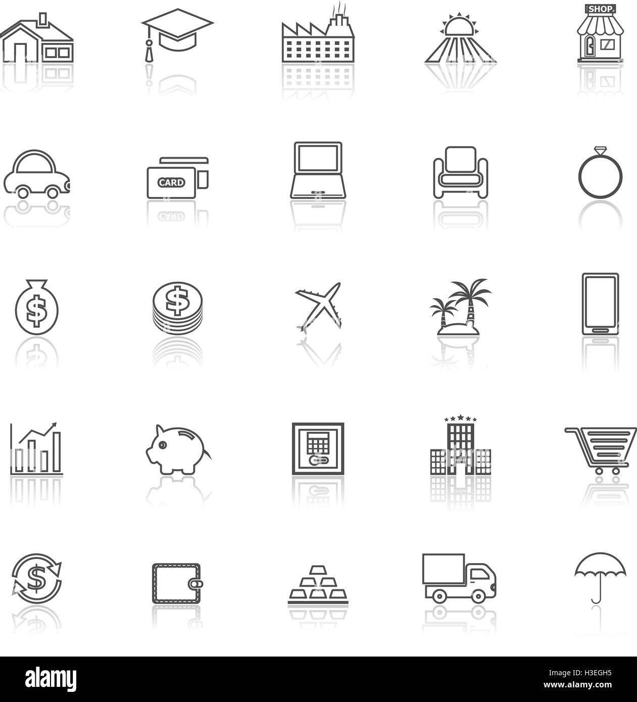 Loan line icons with reflect on white background, stock vector Stock ...