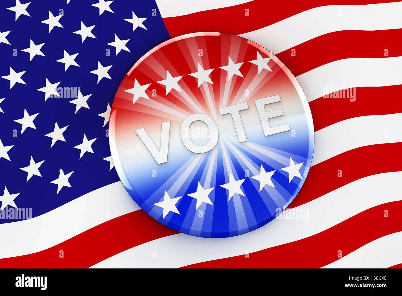 Vote button on American flag background - 3d rendering Stock Photo - Alamy