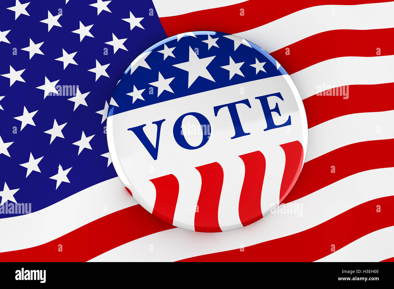 Vote button on American flag background - 3d rendering Stock Photo - Alamy