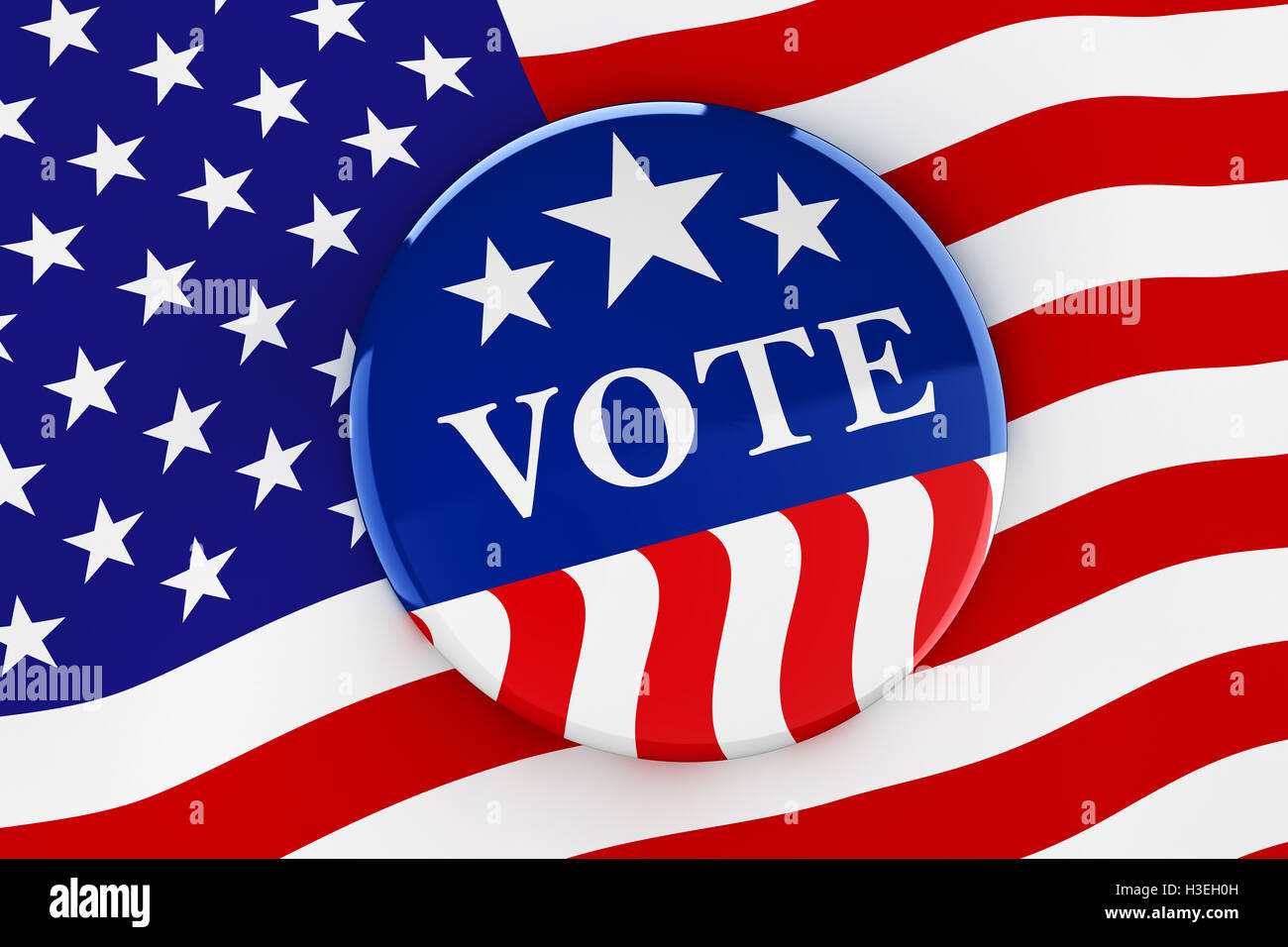 Vote button on American flag background - 3d rendering Stock Photo - Alamy