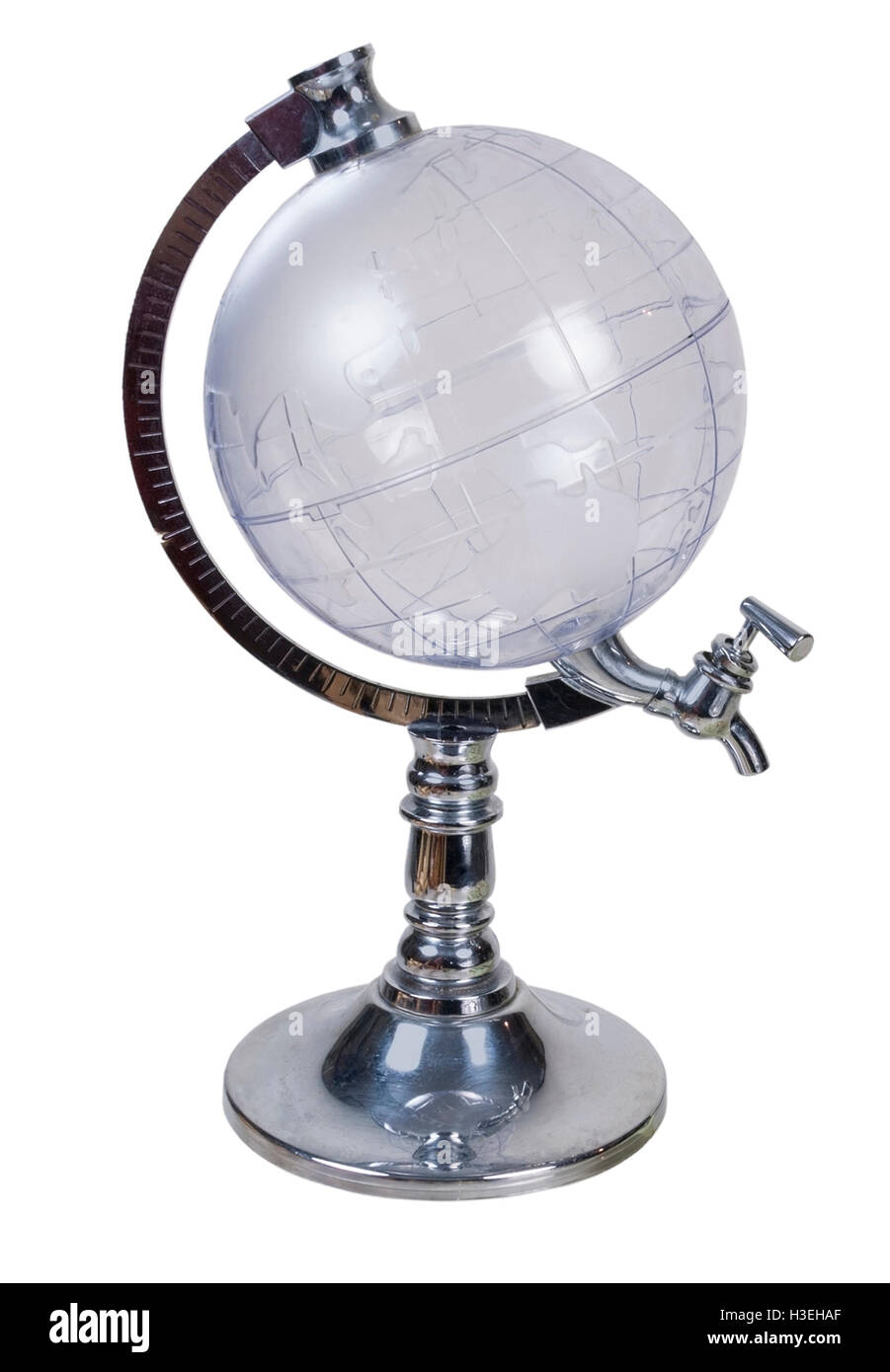 Globe liquid dispenser with faucet handle - path included Stock Photo