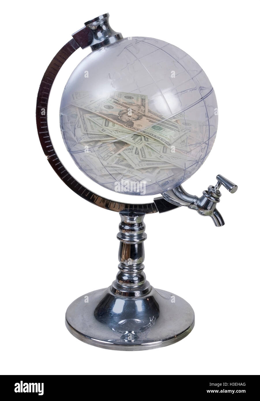Globe money dispenser with faucet handle - path included Stock Photo