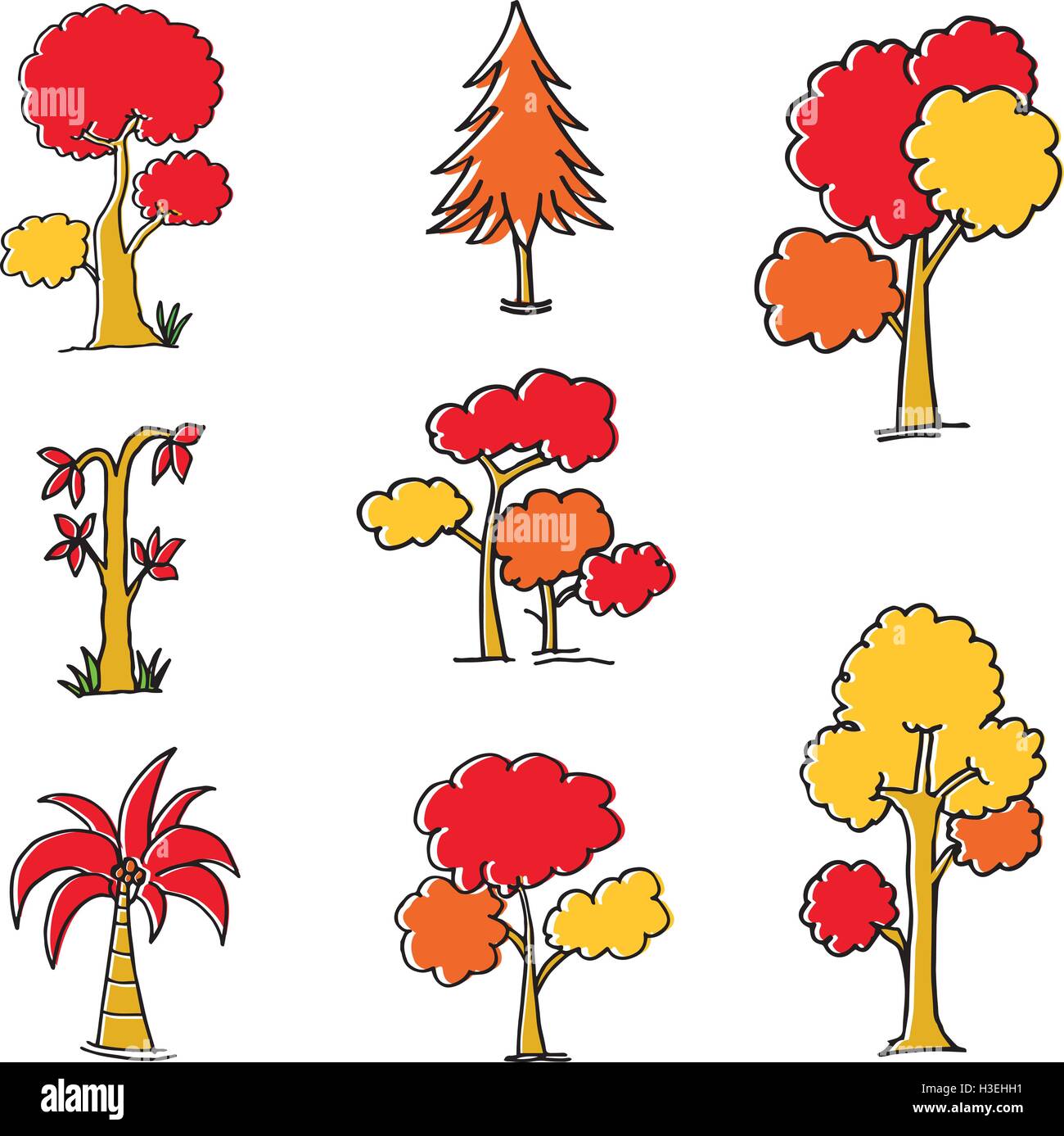 Doodle of autumn tree set Stock Vector Image & Art - Alamy