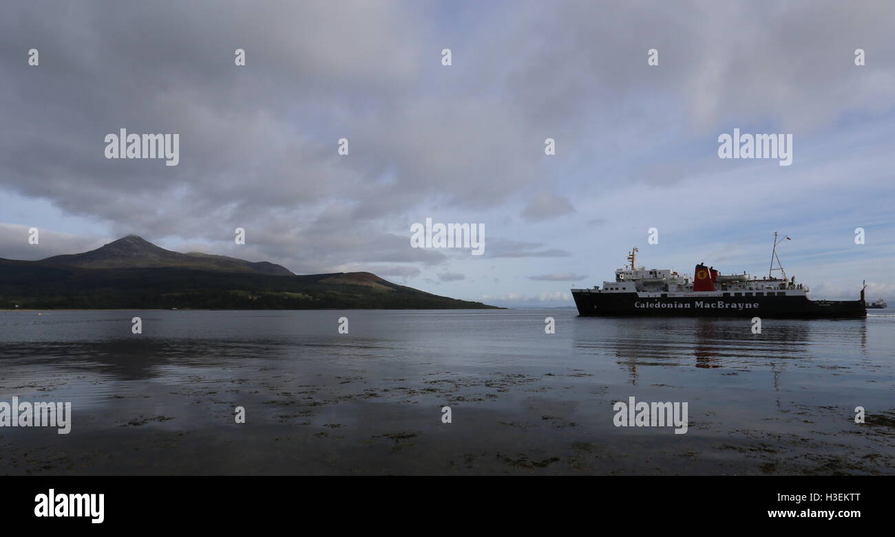Calmac ferry MV Isle of Arran departing Brodick Arran Scotland