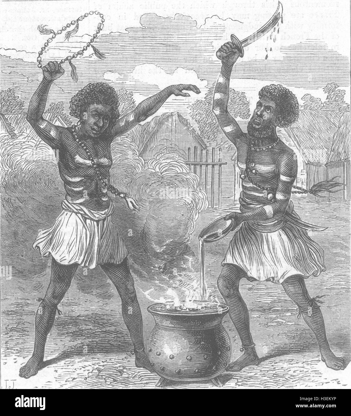 GHANA Priests or Magicians invoking deities 1873. Illustrated London News Stock Photo