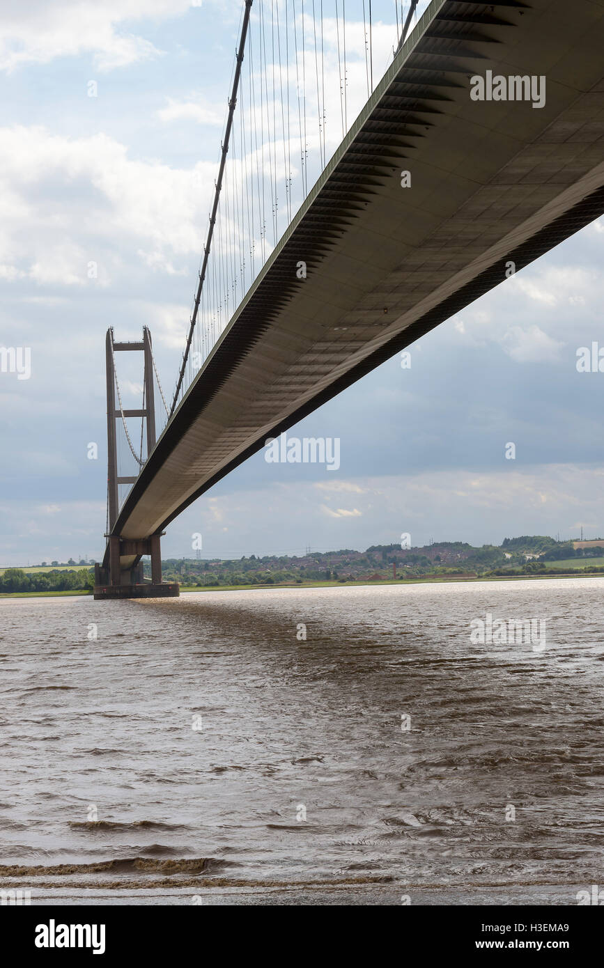 The Underside Roadway of the Humber Suspension Bridge Crossing the River Humber towards Lincolnshire from Yorkshire England United Kingdom UK Stock Photo