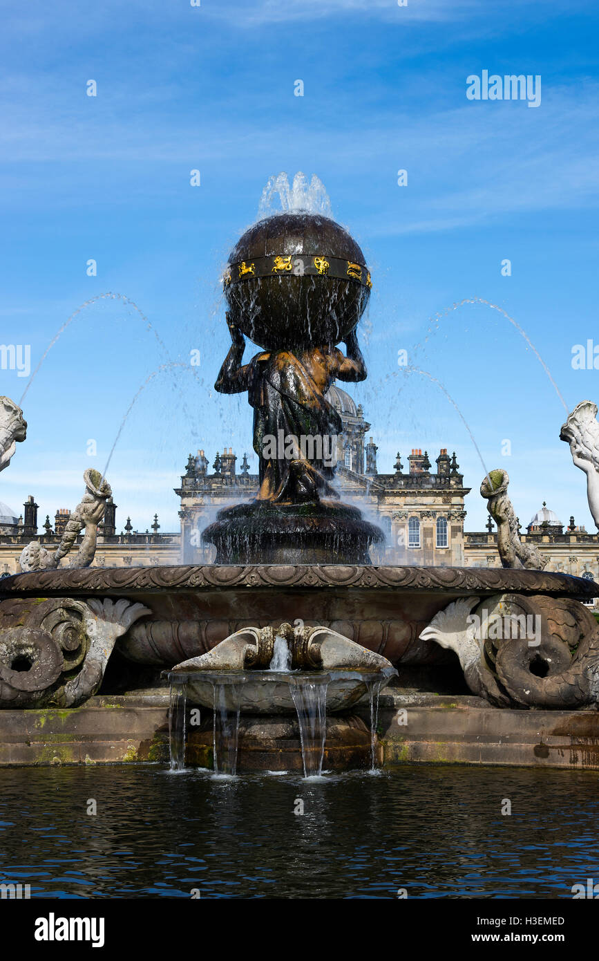 The Beautiful Atlas Fountain in the Grounds of Castle Howard Stately Home near York North Yorkshire England United Kingdom UK Stock Photo