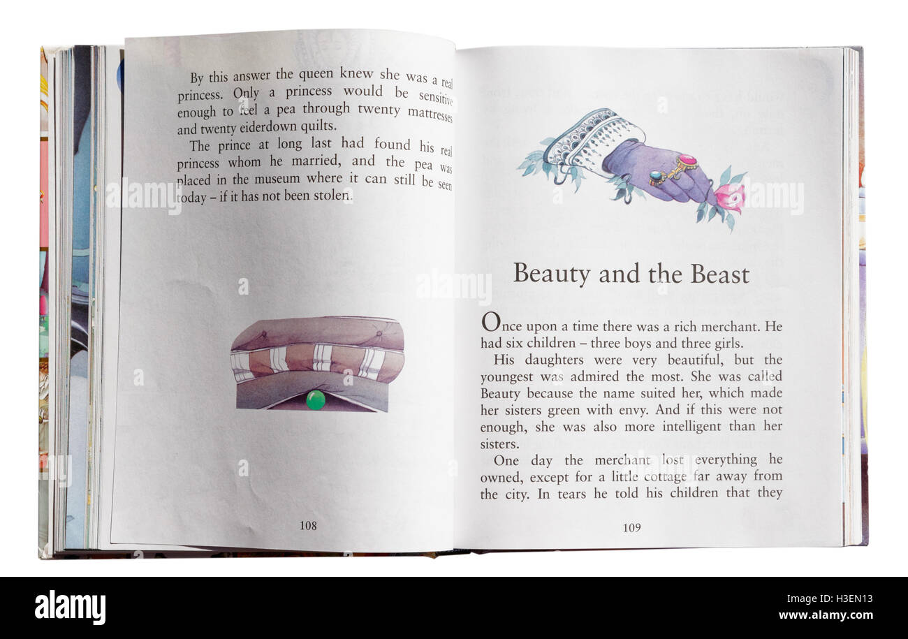 Beauty and the Beast in a book of Fairy Tales Stock Photo - Alamy
