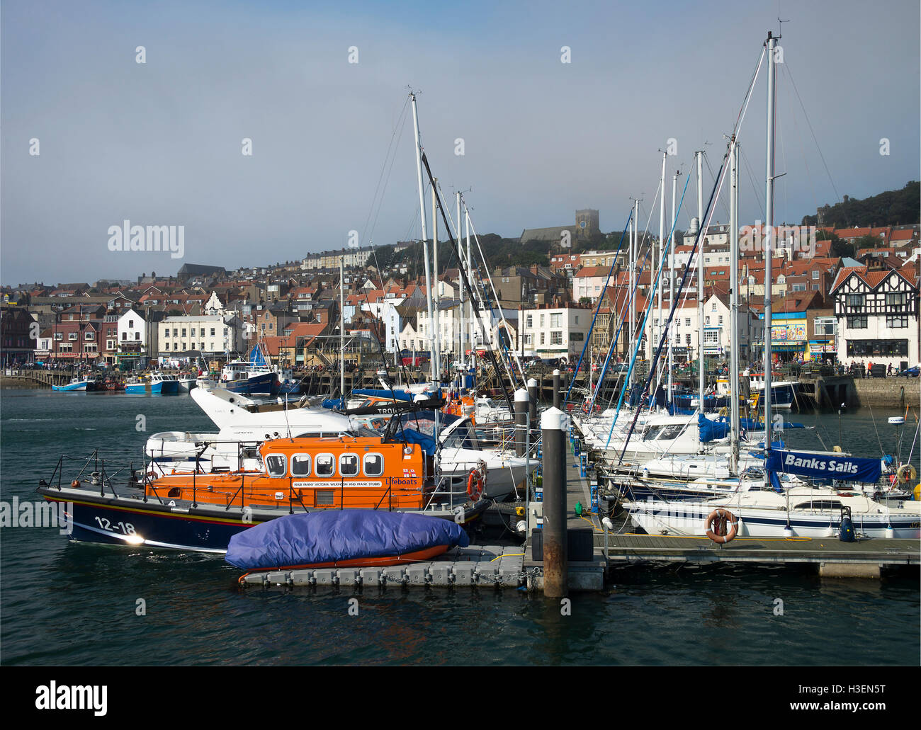 Yachts and Pleasure Boats Moored in The Marina at Scarborough Harbour North Yorkshire England United Kingdom UK Stock Photo