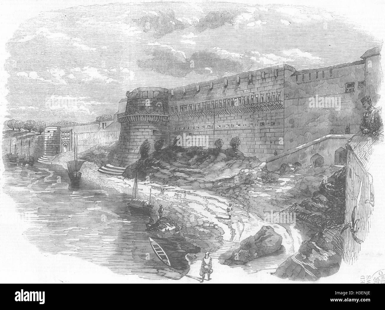 INDIA Fort of Allahabad, from river Yamuna 1857. Illustrated London News Stock Photo