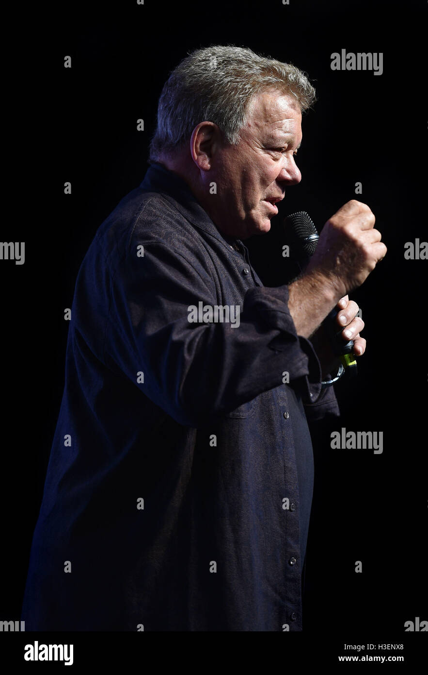 William Shatner, who played Captain Kirk in the original Star Trek, during a press conference to launch Destination Star Trek Europe at The NEC in Birmingham. Stock Photo