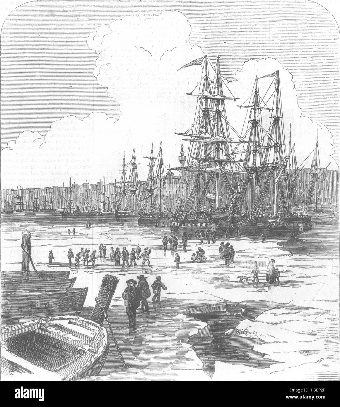 LONDON River Thames, Frozen 1855. Illustrated London News Stock Photo