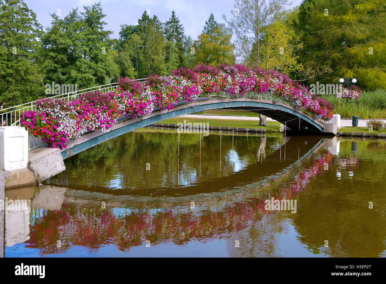 Flowery bridge at Bagnolesdel'Orne Stock Photo Alamy