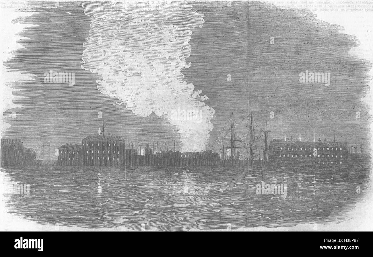 RUSSIA Fire, Kronstadt 1855. Illustrated London News Stock Photo