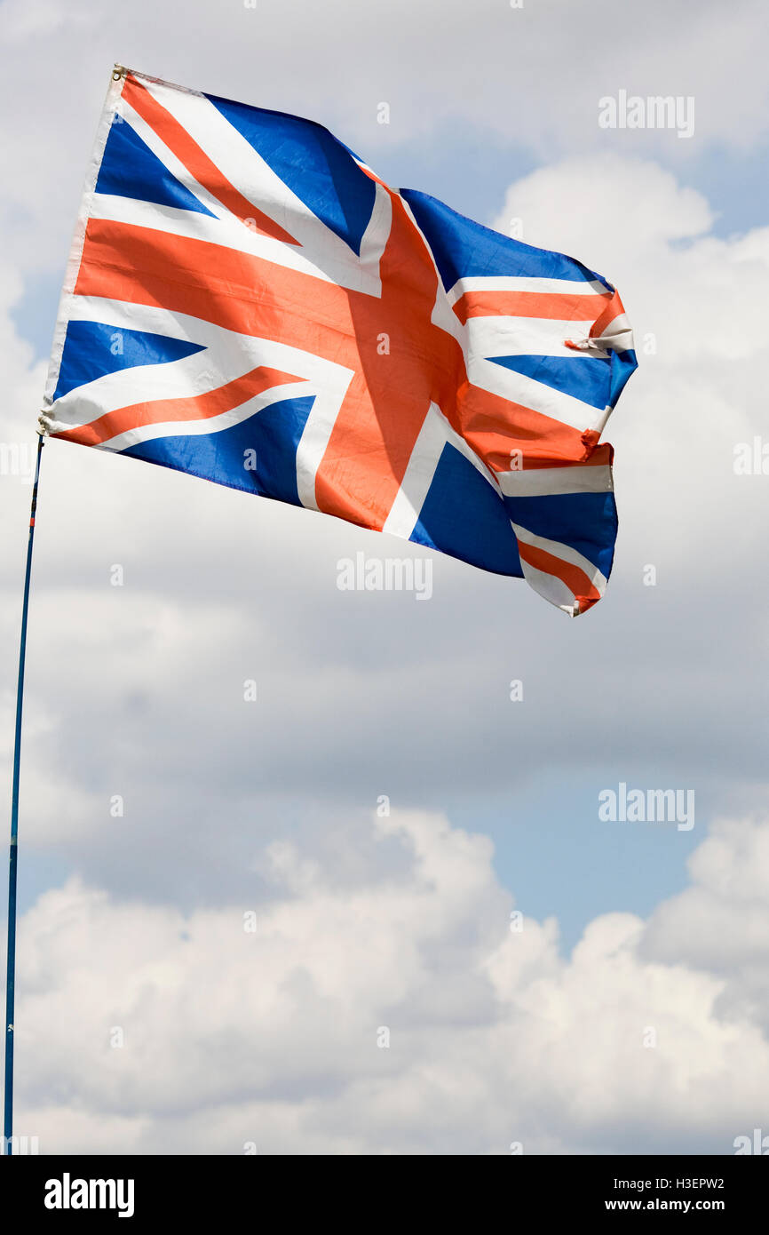 The union Jack flag flying Stock Photo