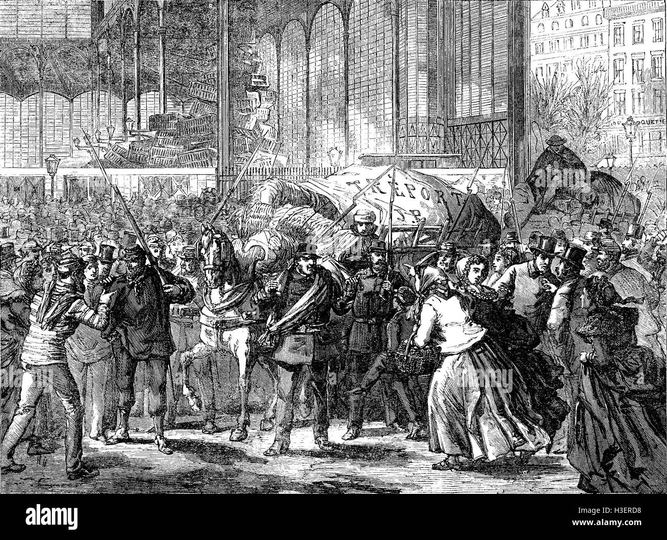 FRANCE Revictualling Paris arrival of fish, Halles 1871. Illustrated ...