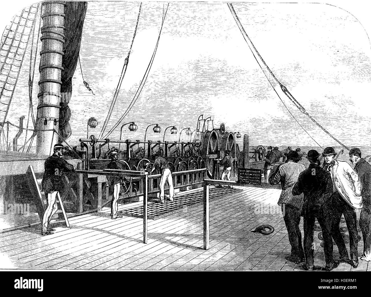 TELEGRAPHS SS Great Eastern Paying-Out Machinery 1865. Illustrated London News Stock Photo
