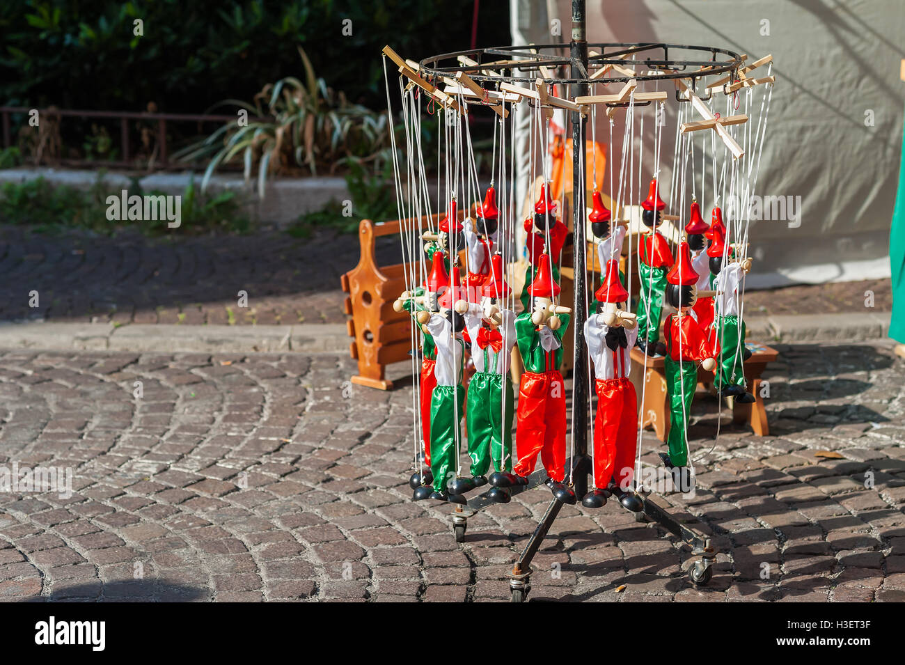 Traditional Italian toys. Wooden pinocchio puppet as a souvenir of Italy Stock Photo