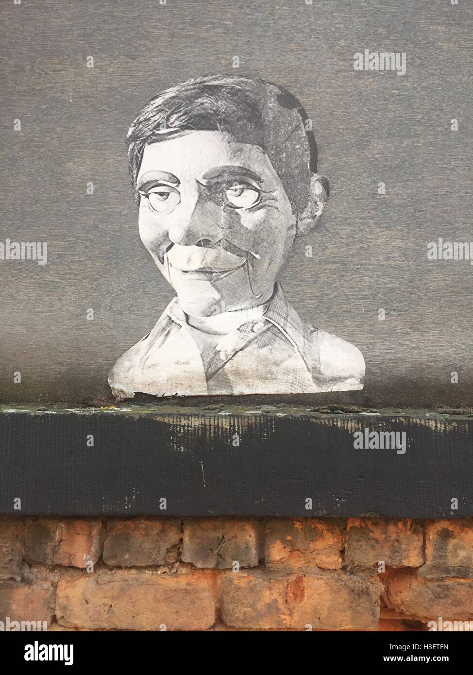 Wall art, Castlefield, Manchester. This art is on the boarded windows