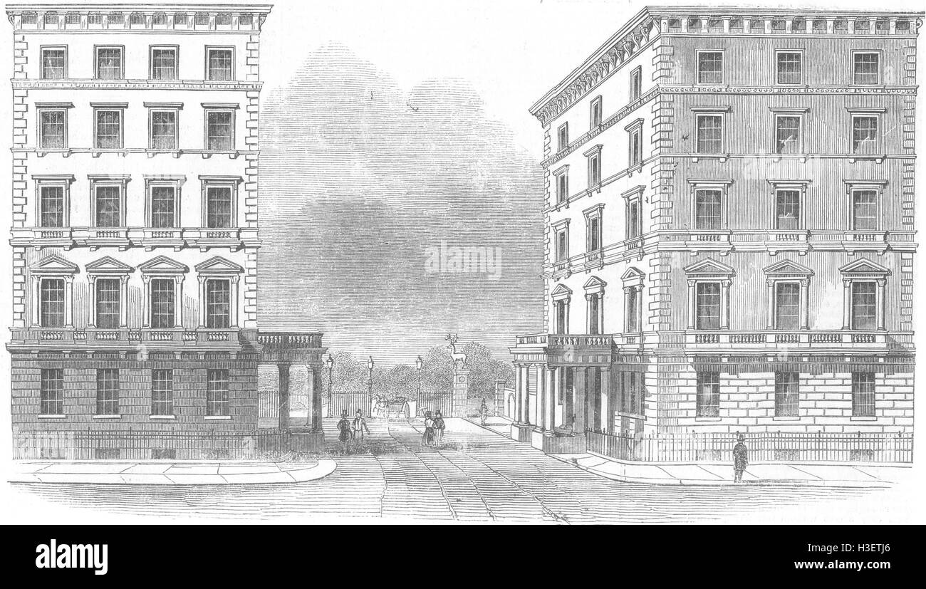 LONDON The Albert gate, Hyde Park, Knightsbridge 1844. Illustrated
