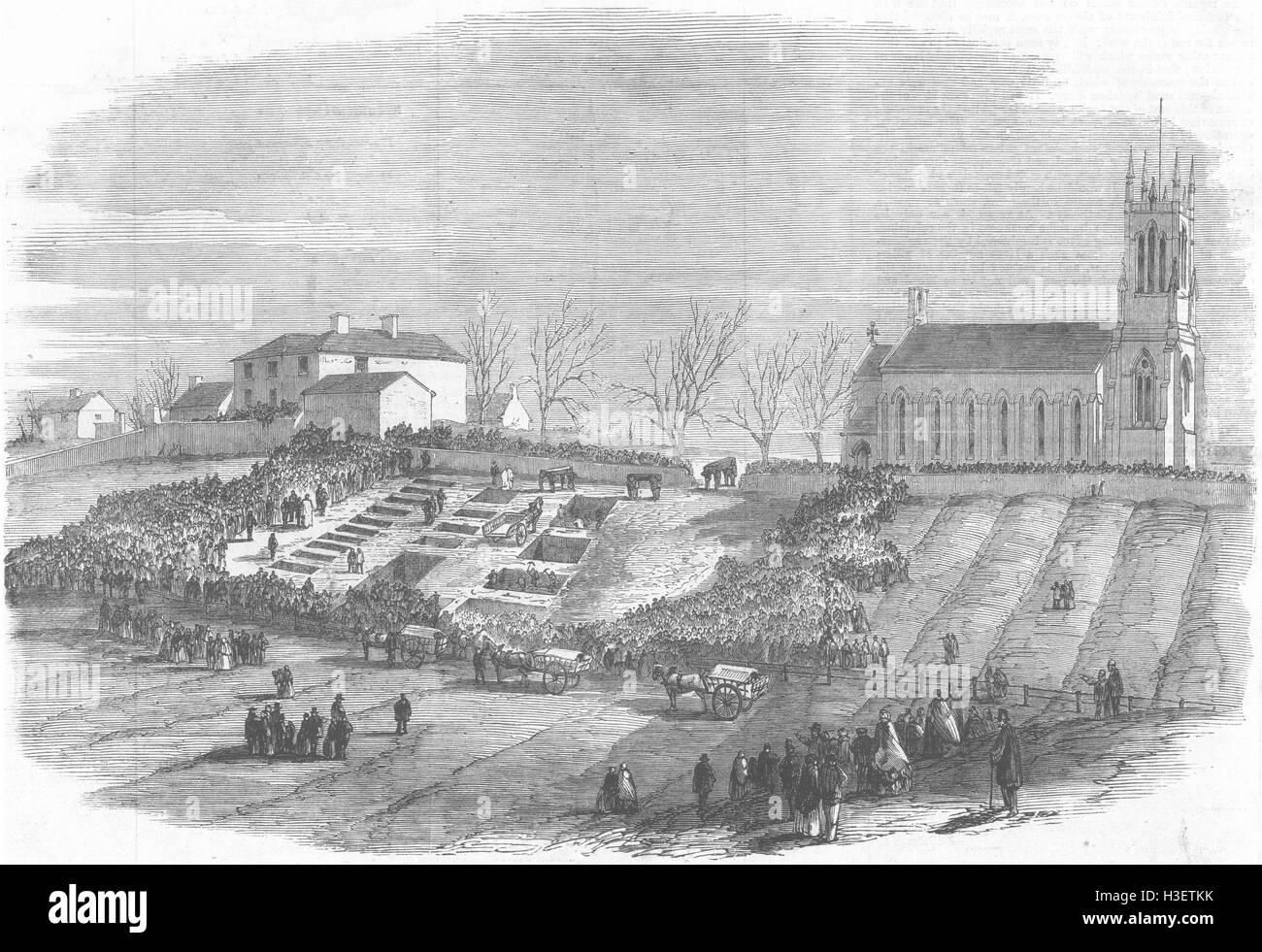 NORTHUMBERLAND Burial of Pitmen nr Earsdon Church 1862. Illustrated London News Stock Photo
