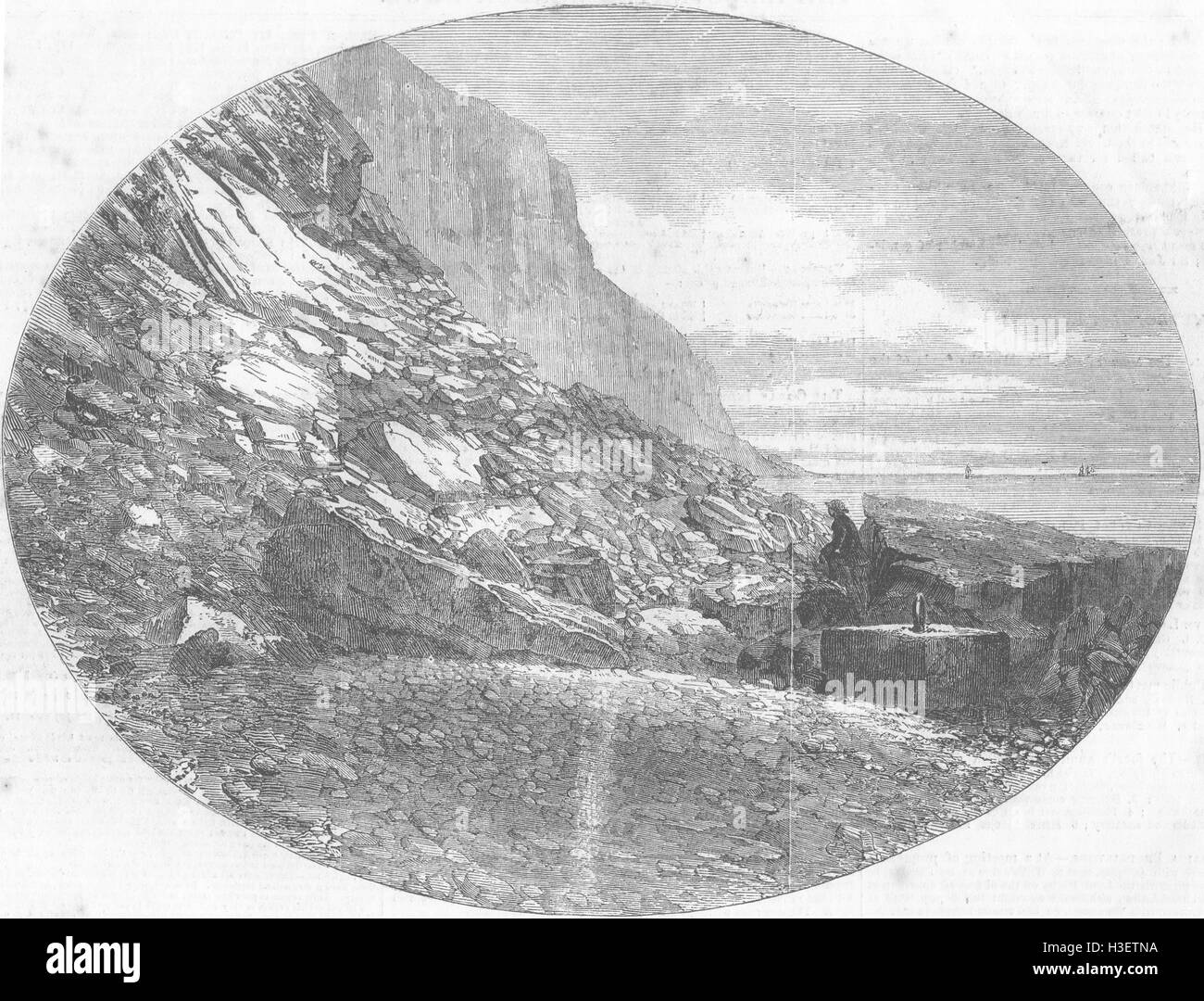 SUSSEX The fallen east cliff, at Hastings 1852. Illustrated London News Stock Photo