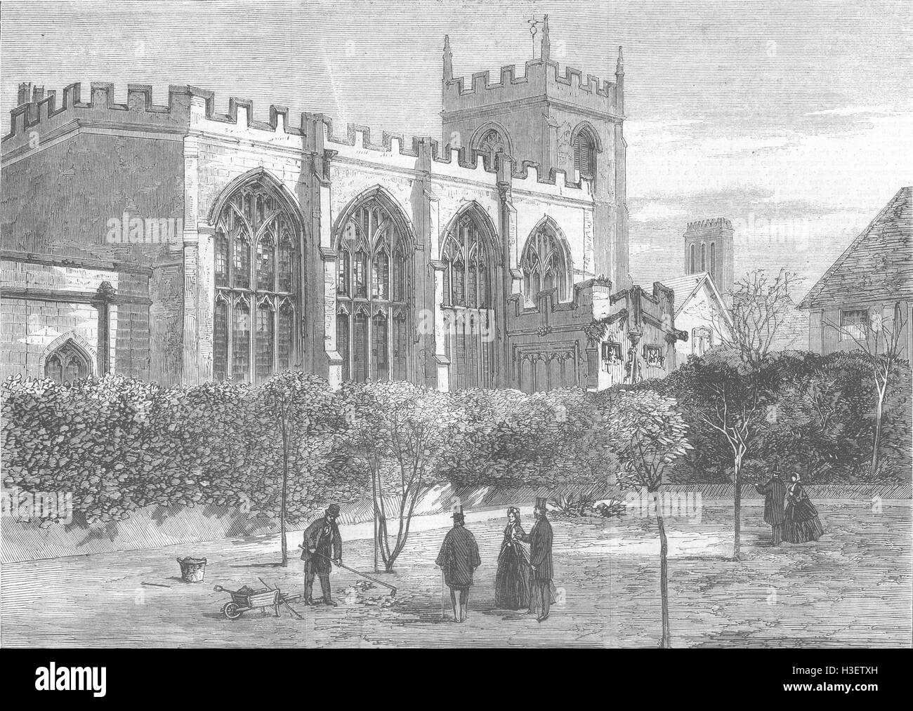 WARCS Shakespeares Garden & Guild Chapel, Stratford 1862. Illustrated London News Stock Photo