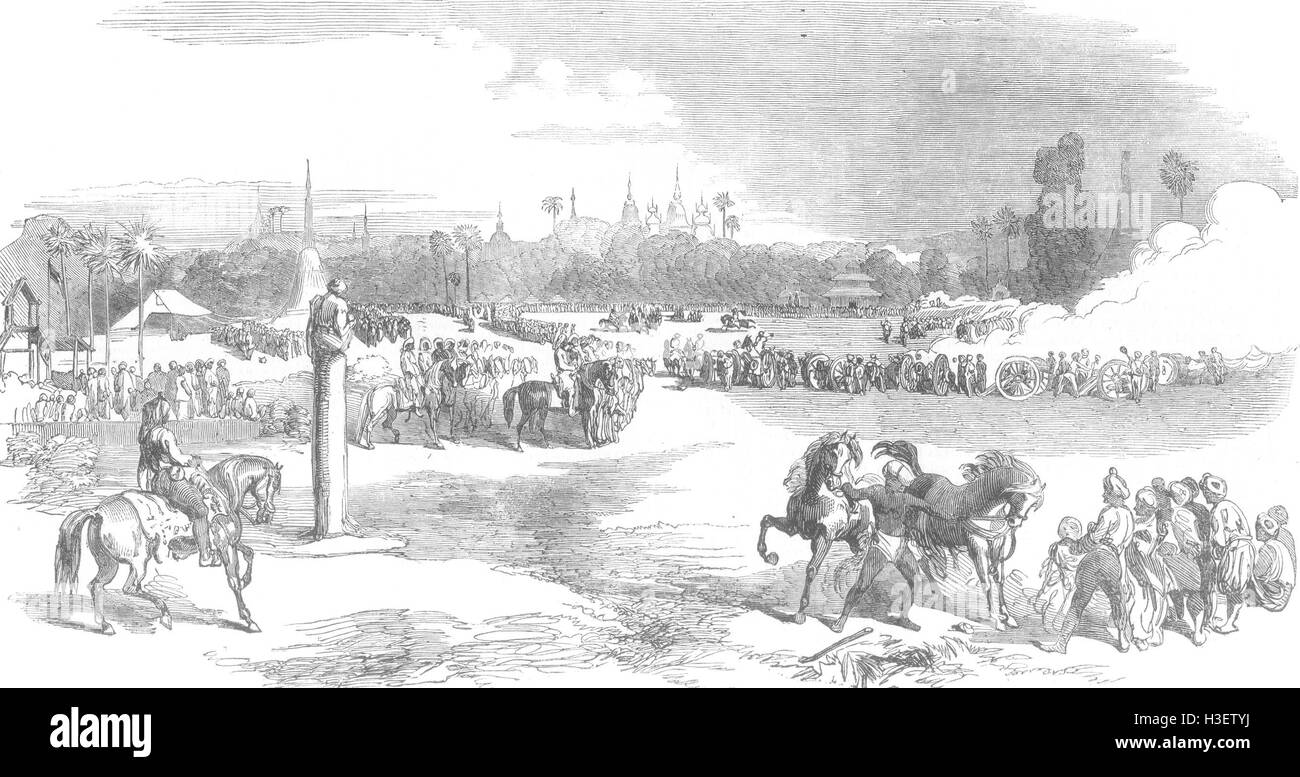 BURMA Proclamation at Prome of annexation of Pegu 1853. Illustrated London News Stock Photo