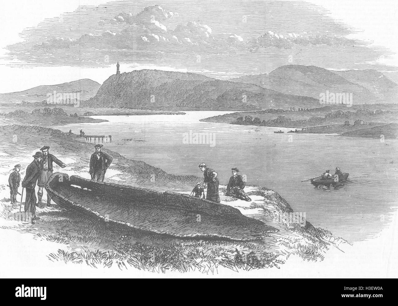 SCOTLAND Ancient boat found, River Forth, Stirling 1874. Illustrated London News Stock Photo