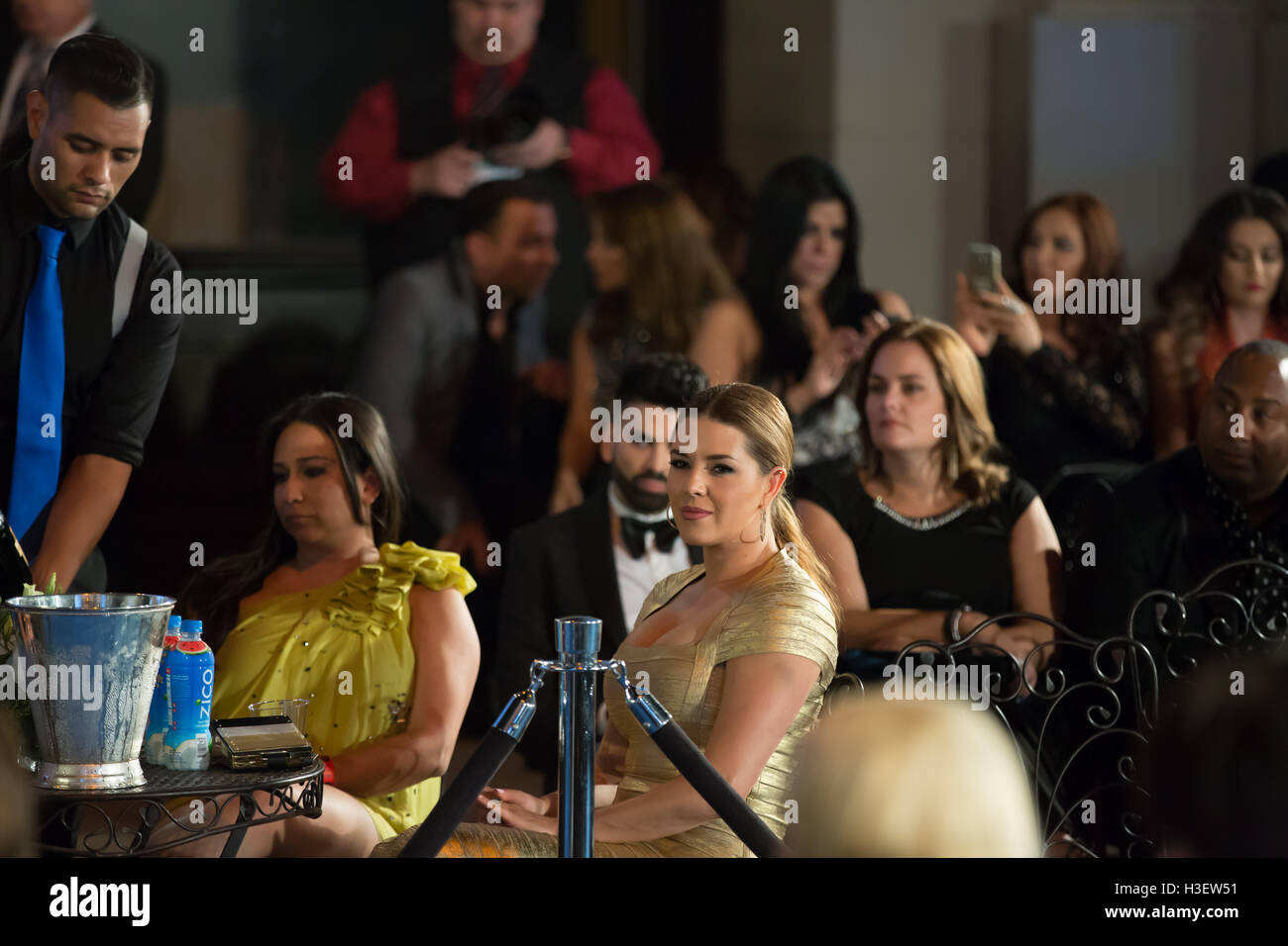 Alicia Machado watches the show at the Metropolitan Fashion Week 2016 Closing Gala And Fashion Awards at Warner Bros. Studios on October 1, 2016 in Burbank, California. Stock Photo
