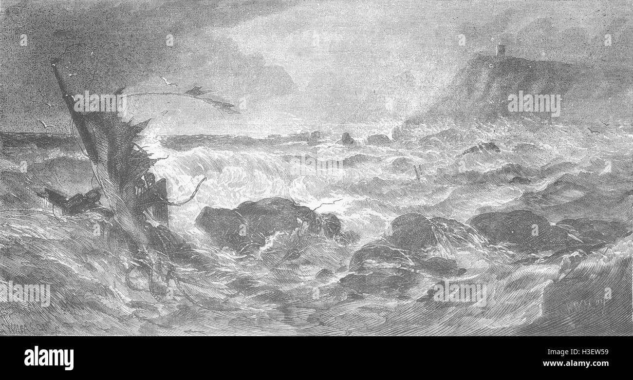 IRELAND Glen Head, Donegal - Wrecks 1870. Illustrated London News Stock Photo