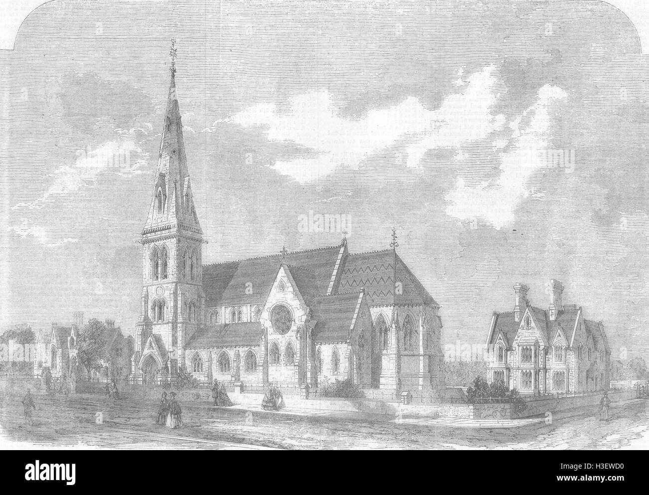 LONDON St Ann's Church, Hanger-Lane, Stamford-Hill 1861. Illustrated London News Stock Photo