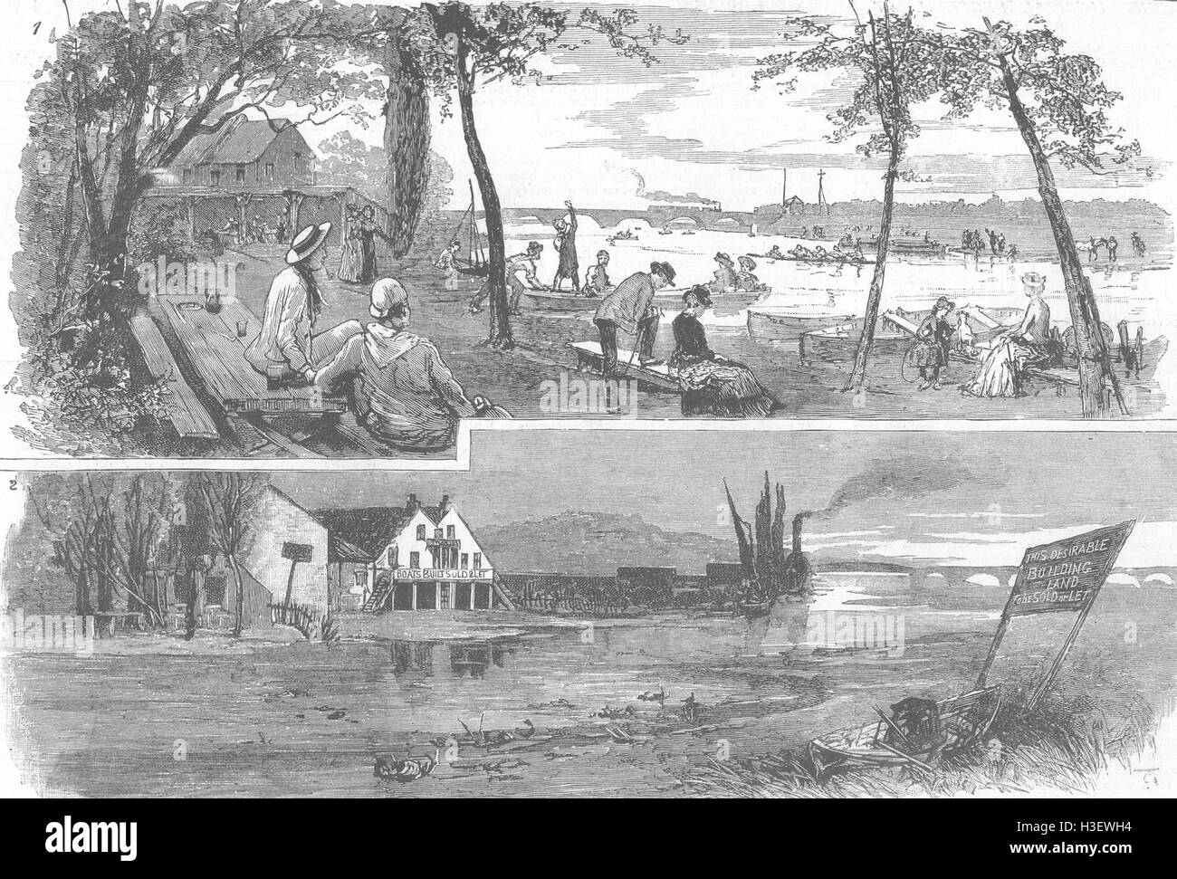 LONDON Great Stink River Lea; Lea Bridge 1885. Illustrated London News Stock Photo