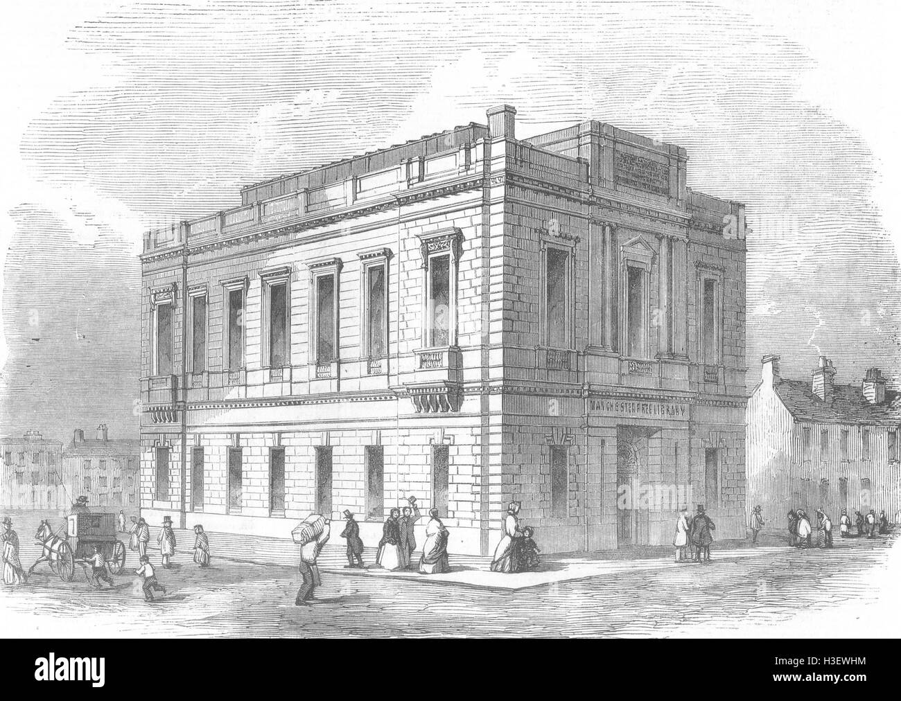 LANCS Exterior of the Manchester Free Library 1851. Illustrated London News Stock Photo