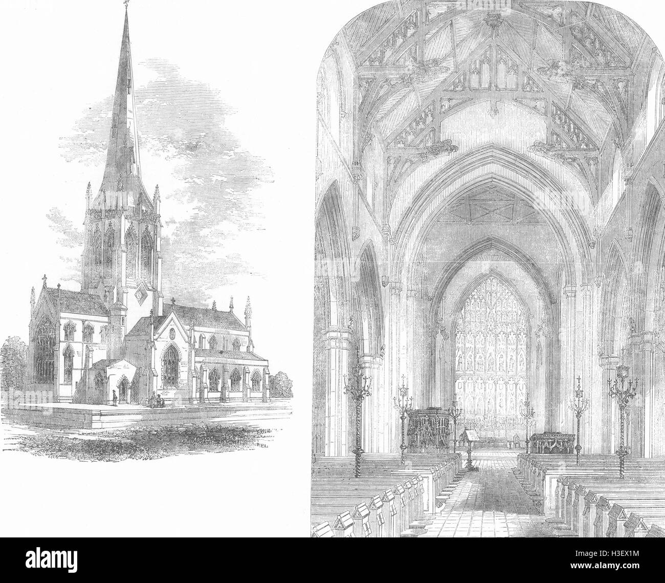 LINCS St Margarets Church nr Altringham, Knutsford 1856. Illustrated London News Stock Photo