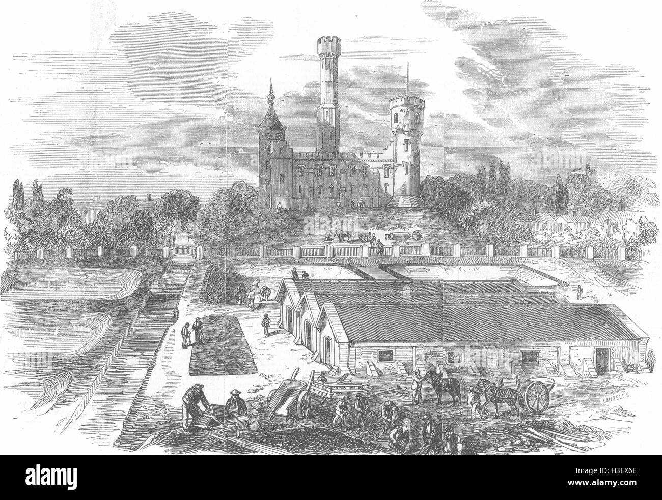 LONDON Stoke Newington Engine House & Reservoir 1856. Illustrated London News Stock Photo